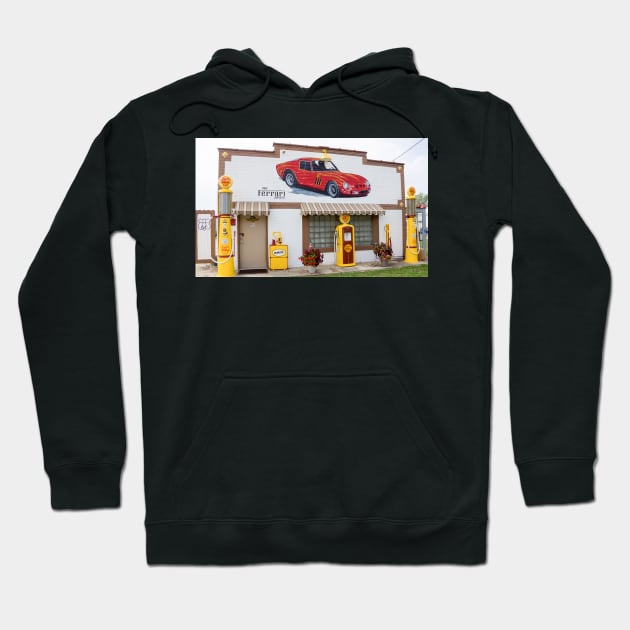 Restored Route 66 garage at Dwight. Hoodie by brians101